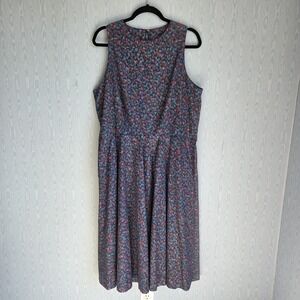 Vtg 80s‎ Handmade Dress 16 Sleeveless A Line Abstract Cottage Career Artsy Blue